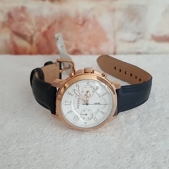 New Fossil Gwynn Chronograph Indigo Leather Watch Watch - Picture 3 of 11